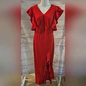 Women's Red Ruffle High-Low Dress, Red Size S